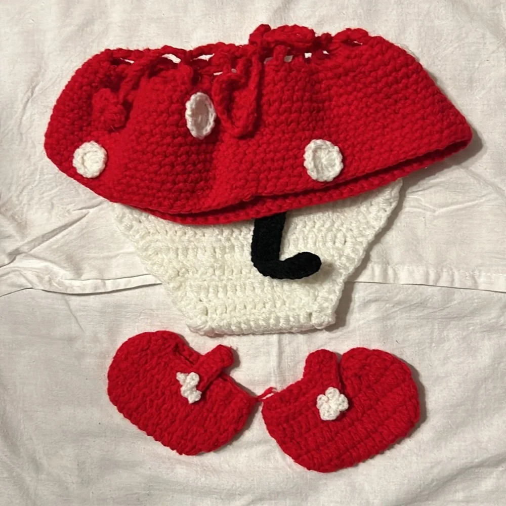 🔥🔥HP🔥🔥NWOT Minnie Mouse 4-pc Handmade Costume Baby Girl Sz 0-6 gift photo op - Picture 5 of 12